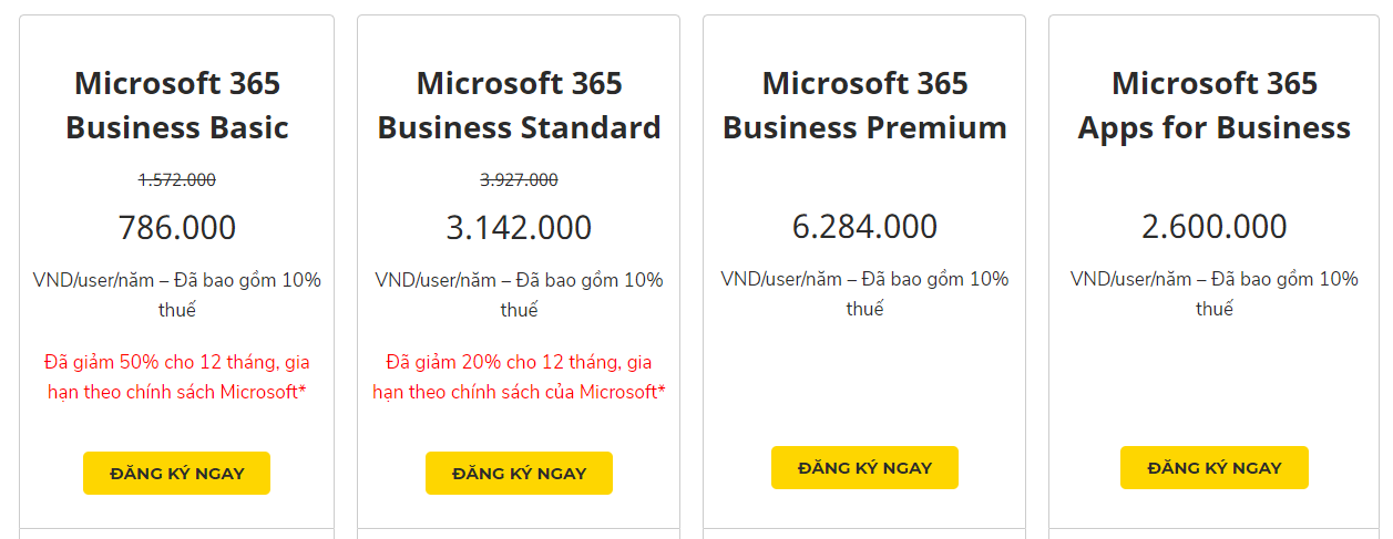 bảng giá Microsoft 365