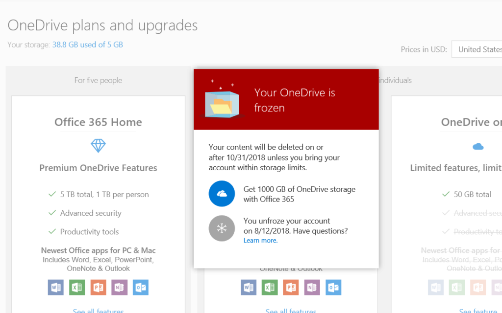 Microsoft OneDrive bị đóng băng tài khoản 
